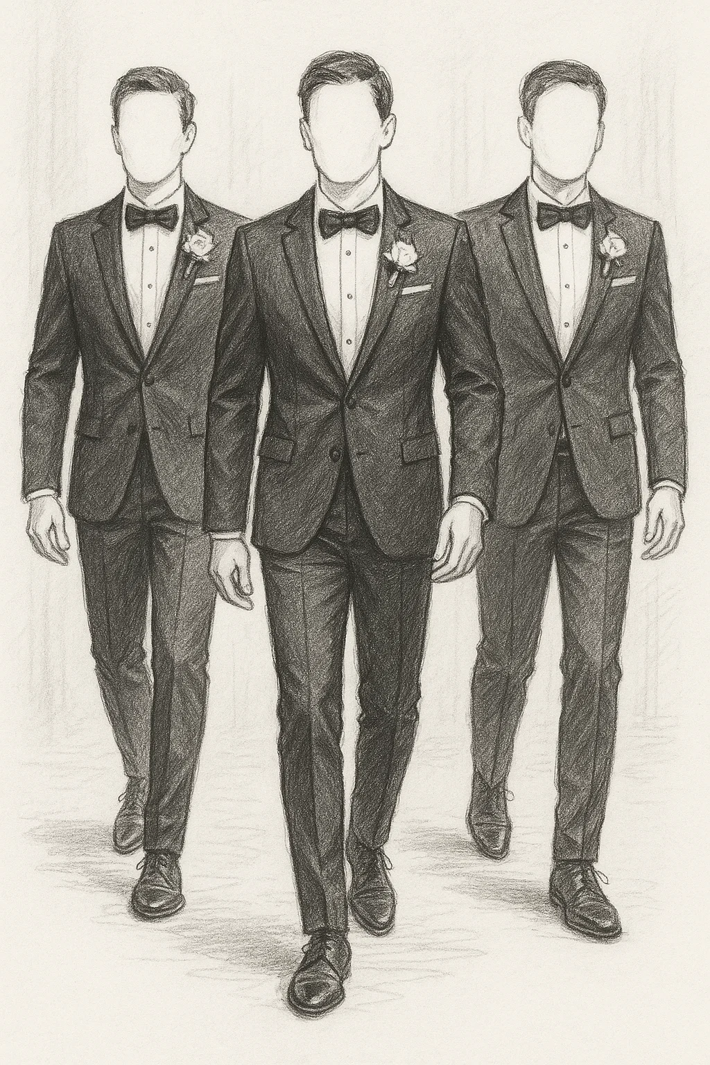 Groomsmen dress code style - sharp black suit with garden-inspired accents